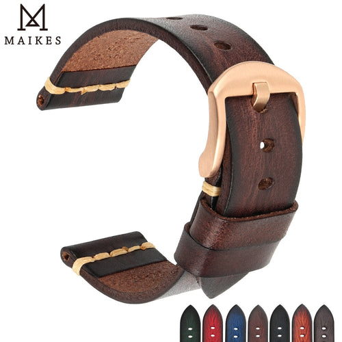 Maikes Genuine Leather Watchband for Galaxy Watch Strap 18mm 20mm 22mm 24mm Watch Band Tissote Timex Omega Wrist Bracelets