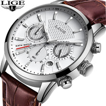 Load image into Gallery viewer, LIGE Mens Watches Gift Top Luxury Brand Waterproof Sport Watch Chronograph Quartz Military Genuine Leather Relogio Masculino