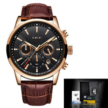 Load image into Gallery viewer, LIGE Mens Watches Gift Top Luxury Brand Waterproof Sport Watch Chronograph Quartz Military Genuine Leather Relogio Masculino