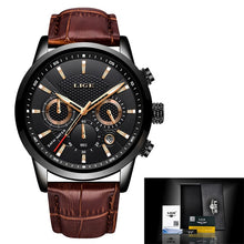Load image into Gallery viewer, LIGE Mens Watches Gift Top Luxury Brand Waterproof Sport Watch Chronograph Quartz Military Genuine Leather Relogio Masculino