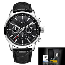 Load image into Gallery viewer, LIGE Mens Watches Gift Top Luxury Brand Waterproof Sport Watch Chronograph Quartz Military Genuine Leather Relogio Masculino