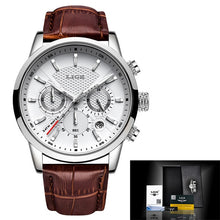 Load image into Gallery viewer, LIGE Mens Watches Gift Top Luxury Brand Waterproof Sport Watch Chronograph Quartz Military Genuine Leather Relogio Masculino