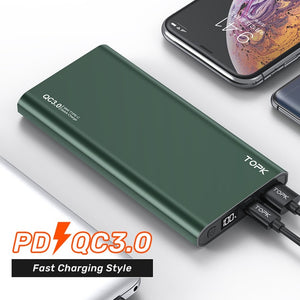 TOPK Power Bank 10000mAh Portable Charger LED External Battery PowerBank PD Two-way Fast Charging PoverBank for iPhone Xiaomi mi