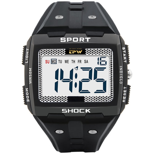 Big Number Men Sport Watch Multifunction Stop watch Fitness Alarm Clock 5Bar Waterproof Back Light Square