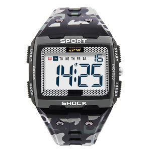 Big Number Men Sport Watch Multifunction Stop watch Fitness Alarm Clock 5Bar Waterproof Back Light Square